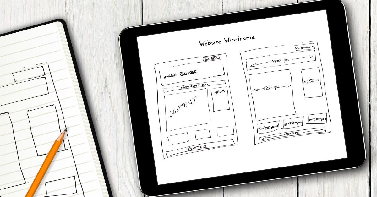 website design mockup with wireframe