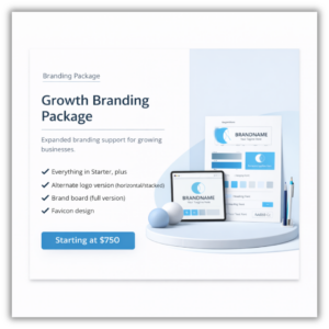 Branding growth package with alternate logo versions, brand board, favicon design, and brand consistency setup