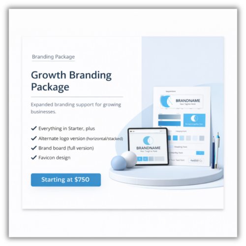 Branding growth package with alternate logo versions, brand board, favicon design, and brand consistency setup