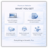 What you get with premium website package including up to 10 custom pages, advanced form styling, additional page layouts, one revision round, and priority design support