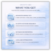 SEO Growth Package features including optimization for up to 10 pages, keyword research, internal linking strategy, and SEO review call