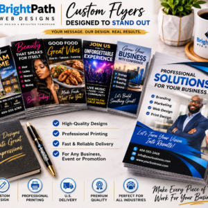 Custom flyers showcasing professional designs for real estate beauty restaurants events and business marketing