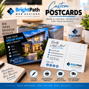 Custom postcards with professional business designs by BrightPath Web Designs